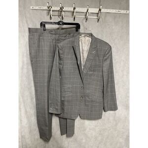 Bespoke Suit Men 38L Gray Plaid Surgeon Cuff Wool Peak Paisley Lined 34X33 Pants